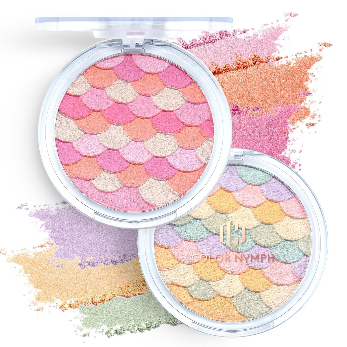 Color Nymph Powder Blush & Highlighter Makeup Set | Mehrzweck-Highlighter-Palette | Hochpigmentiertes, sanft schimmerndes Gesichts-Blushen-Puder-Palette | Vegan & Tierversuchsfrei, Mermaid Make-up Design