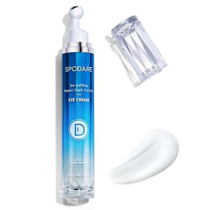SPODARE Koffein Augencreme – Anti-Aging Augenroller mit 360° Massagekugel gegen dunkle Augenringe, Schwellungen und Tränensäcke, Fältchen und feine Linien für Männer und Frauen – 20 ml