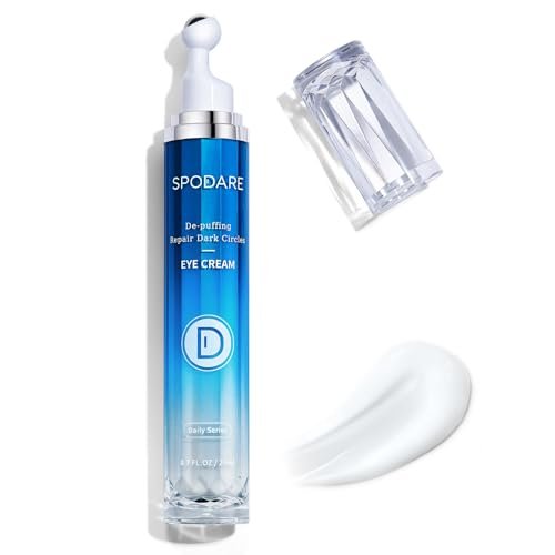 SPODARE Koffein Augencreme – Anti-Aging Augenroller mit 360° Massagekugel gegen dunkle Augenringe, Schwellungen und Tränensäcke, Fältchen und feine Linien für Männer und Frauen – 20 ml