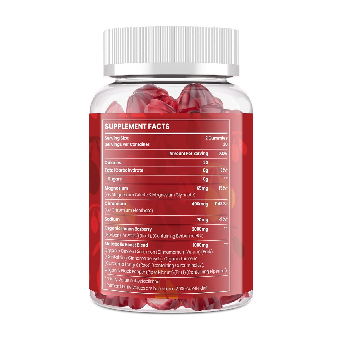 2000mg Berberin Gummis mit hoher Potenz – Wellness-Blend mit Ceylon-Zimt, Kurkuma, Magnesium & Chrom, vegan, nicht-GVO, glutenfrei, Pfirsichgeschmack, 60 Gummis – 1 Packung