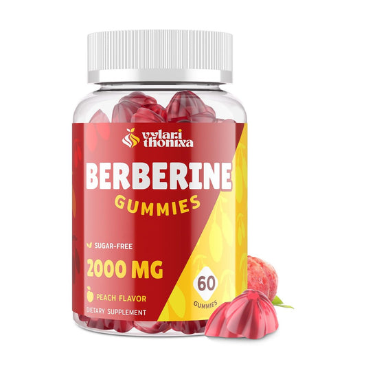 2000mg Berberin Gummis mit hoher Potenz – Wellness-Blend mit Ceylon-Zimt, Kurkuma, Magnesium & Chrom, vegan, nicht-GVO, glutenfrei, Pfirsichgeschmack, 60 Gummis – 1 Packung