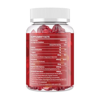 2000mg Berberin Gummis mit hoher Potenz – Wellness-Blend mit Ceylon-Zimt, Kurkuma, Magnesium & Chrom, vegan, nicht-GVO, glutenfrei, Pfirsichgeschmack, 60 Gummis – 1 Packung