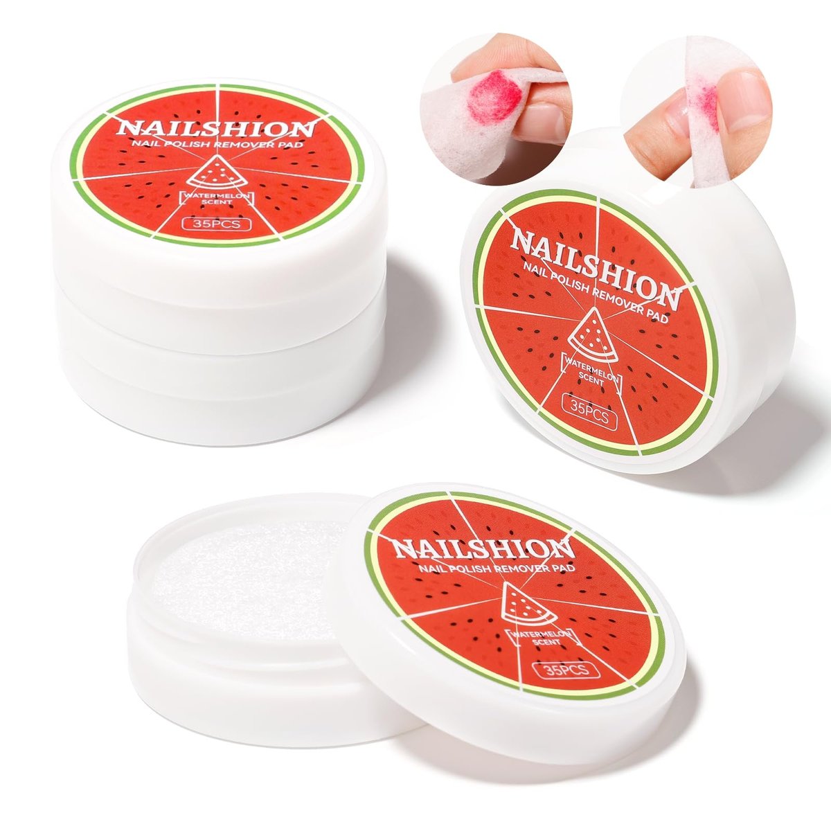 Nailshion Nagellackentferner-Pads, 140 Stück Reise-Nagellacktücher in 4 Boxen, ohne Aceton | 3-5s Schnelle Entfernung | VE Feuchtigkeitsspendend, Fusselfreie Handtücher zur Reinigung von Nagellack, Wassermelonen-Duft