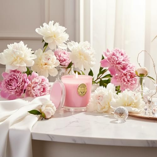M&SENSE Peony Blush Duftkerze | 9,2 oz Sojawachs-Kerze, ungiftig, Aromatherapie für Stressabbau & Home Spa