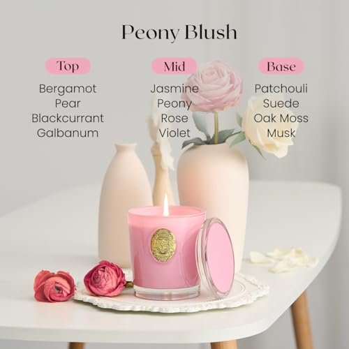 M&SENSE Peony Blush Duftkerze | 9,2 oz Sojawachs-Kerze, ungiftig, Aromatherapie für Stressabbau & Home Spa