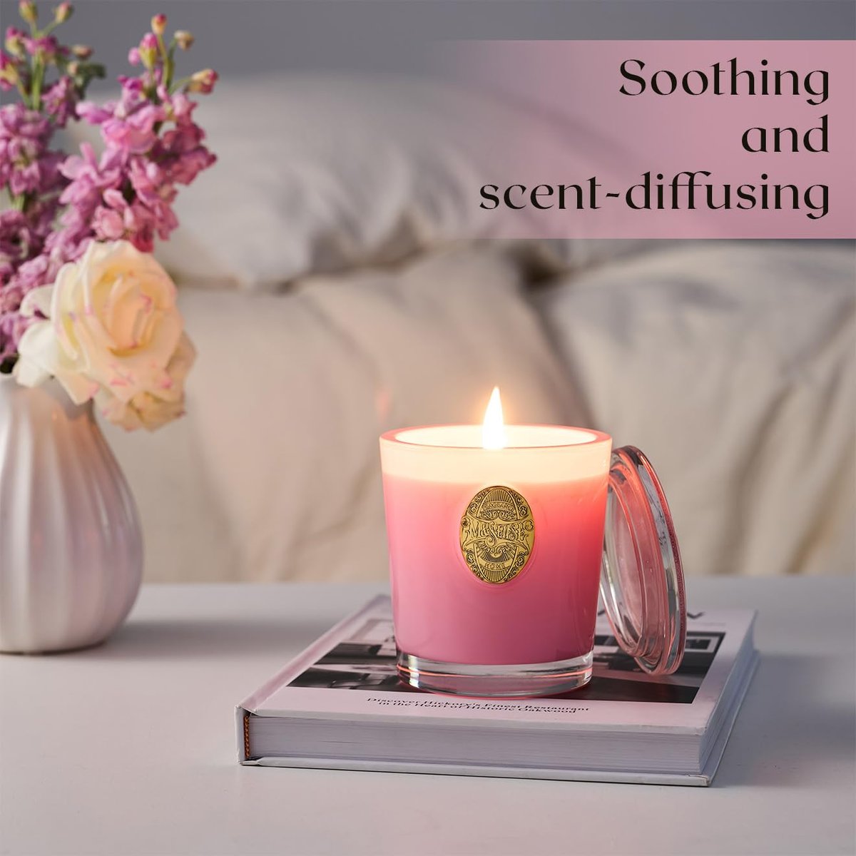 M&SENSE Peony Blush Duftkerze | 9,2 oz Sojawachs-Kerze, ungiftig, Aromatherapie für Stressabbau & Home Spa