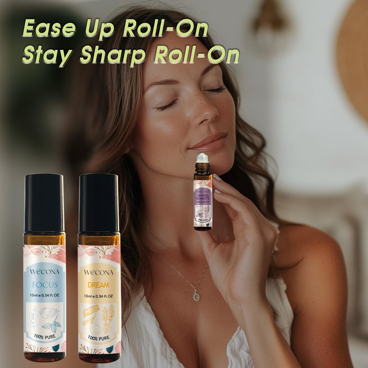 Wecona Aromatherapie Ätherische Öle Roll-On Set – 6x10ml Duftmischungen mit Rollerflaschen, Tragbare Ätherische Öle für Diffuser zu Hause, Entspannungsgeschenk für Frauen & Männer