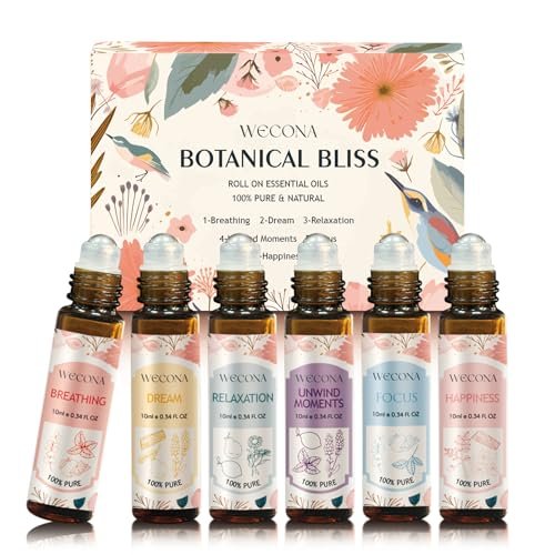 Wecona Aromatherapie Ätherische Öle Roll-On Set – 6x10ml Duftmischungen mit Rollerflaschen, Tragbare Ätherische Öle für Diffuser zu Hause, Entspannungsgeschenk für Frauen & Männer
