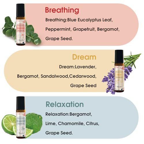 Wecona Aromatherapie Ätherische Öle Roll-On Set – 6x10ml Duftmischungen mit Rollerflaschen, Tragbare Ätherische Öle für Diffuser zu Hause, Entspannungsgeschenk für Frauen & Männer