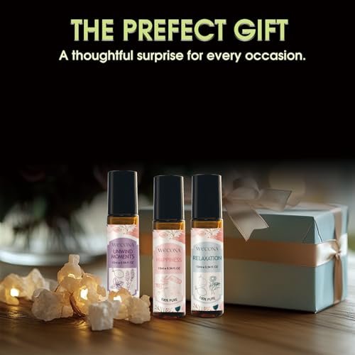 Wecona Aromatherapie Ätherische Öle Roll-On Set – 6x10ml Duftmischungen mit Rollerflaschen, Tragbare Ätherische Öle für Diffuser zu Hause, Entspannungsgeschenk für Frauen & Männer