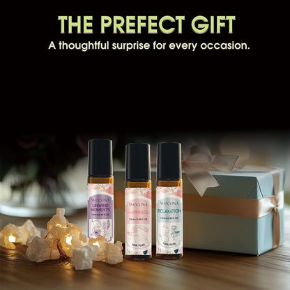 Wecona Aromatherapie Ätherische Öle Roll-On Set – 6x10ml Duftmischungen mit Rollerflaschen, Tragbare Ätherische Öle für Diffuser zu Hause, Entspannungsgeschenk für Frauen & Männer