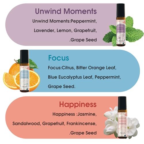 Wecona Aromatherapie Ätherische Öle Roll-On Set – 6x10ml Duftmischungen mit Rollerflaschen, Tragbare Ätherische Öle für Diffuser zu Hause, Entspannungsgeschenk für Frauen & Männer