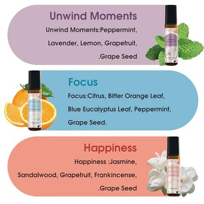 Wecona Aromatherapie Ätherische Öle Roll-On Set – 6x10ml Duftmischungen mit Rollerflaschen, Tragbare Ätherische Öle für Diffuser zu Hause, Entspannungsgeschenk für Frauen & Männer