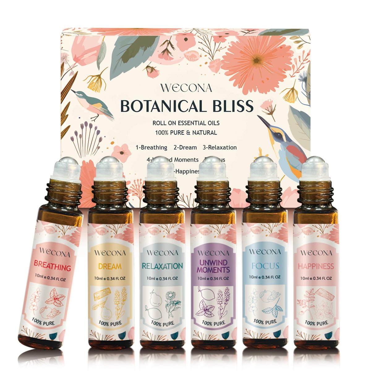 Wecona Aromatherapie Ätherische Öle Roll-On Set – 6x10ml Duftmischungen mit Rollerflaschen, Tragbare Ätherische Öle für Diffuser zu Hause, Entspannungsgeschenk für Frauen & Männer