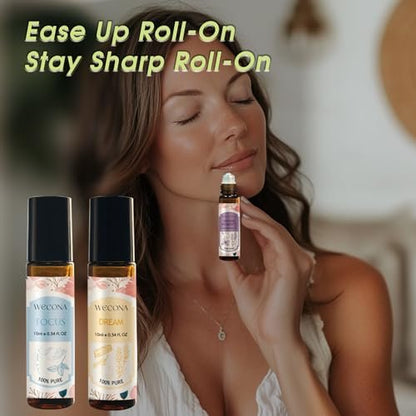 Wecona Aromatherapie Ätherische Öle Roll-On Set – 6x10ml Duftmischungen mit Rollerflaschen, Tragbare Ätherische Öle für Diffuser zu Hause, Entspannungsgeschenk für Frauen & Männer