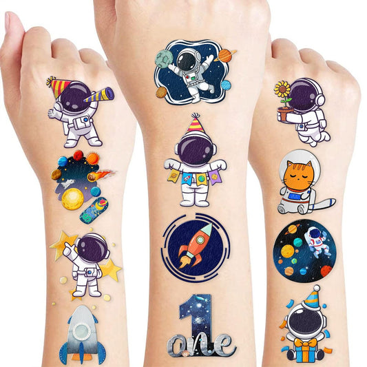 96 Stück vorgestanzte Weltraum-Tattoos für Kinder – Niedliche Planeten-Sticker (8 Blatt) | Geburtstagsparty-Geschenke & Dekoration für Jungen und Mädchen