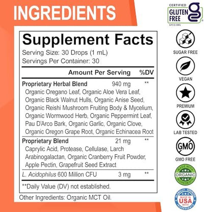 Candida Cleanse Detox für Frauen & Männer - Organische Oregano-Öl-Tropfen, Caprylsäure, Schwarznuss, Wermut - Natürliches Anti-Überwucherungs-Gleichgewichts-Komplex-Supplement