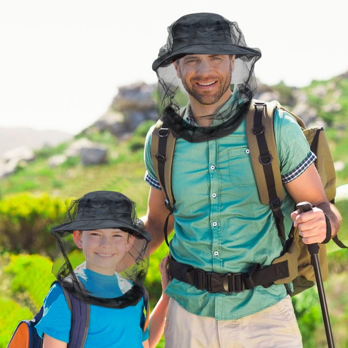 gumkeg Premium Kinder Moskitonetz für Insekten, 2er-Pack, Fliegen- & Insektenschutz | Extra groß & lang, extra feine Löcher für Camping, Wandern, Angeln, Safari, passt auf alle Hüte für 5-12 Jahre Kinder