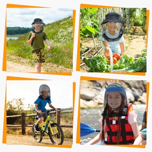 gumkeg Premium Kinder Moskitonetz für Insekten, 2er-Pack, Fliegen- & Insektenschutz | Extra groß & lang, extra feine Löcher für Camping, Wandern, Angeln, Safari, passt auf alle Hüte für 5-12 Jahre Kinder