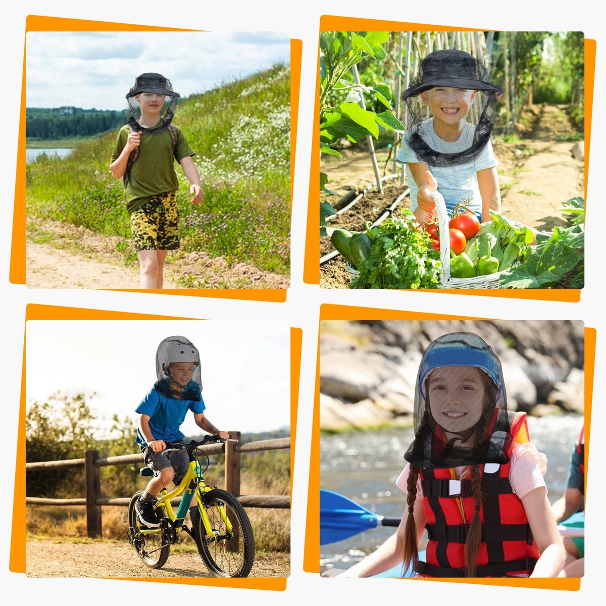 gumkeg Premium Kinder Moskitonetz für Insekten, 2er-Pack, Fliegen- & Insektenschutz | Extra groß & lang, extra feine Löcher für Camping, Wandern, Angeln, Safari, passt auf alle Hüte für 5-12 Jahre Kinder