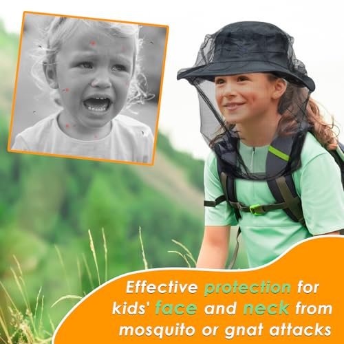 gumkeg Premium Kinder Moskitonetz für Insekten, 2er-Pack, Fliegen- & Insektenschutz | Extra groß & lang, extra feine Löcher für Camping, Wandern, Angeln, Safari, passt auf alle Hüte für 5-12 Jahre Kinder