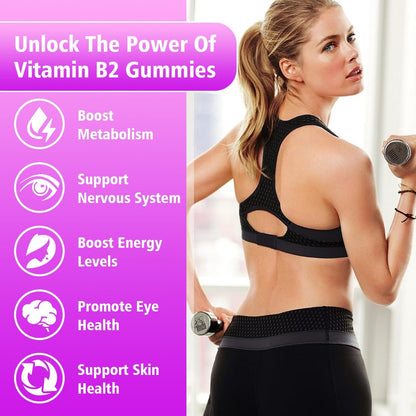 Saajoor Vitamin B2 Gummis – Riboflavin 400 mg mit Magnesium & CoQ10 & Vitaminen für Kinder & Erwachsene – Migräne-Linderung & Kopfschmerzlinderung – Erdbeergeschmack, 60 Gummis