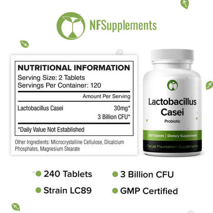 Lactobacillus Casei Probiotikum 240 Tabletten (4-Monats-Vorrat) - 3 Milliarden KBE - Studien-Stamm LC89 - Verdauungsgesundheit & Darmunterstützung - GMP-zertifiziert