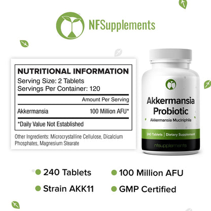 Akkermansia Muciniphila Probiotikum 240 Tabletten (4 Monate Vorrat) – 100 Millionen AFU des erforschten Stamms AKK11 – Unterstützt Verdauungsgesundheit & Darmschleimhaut – GMP-zertifiziert