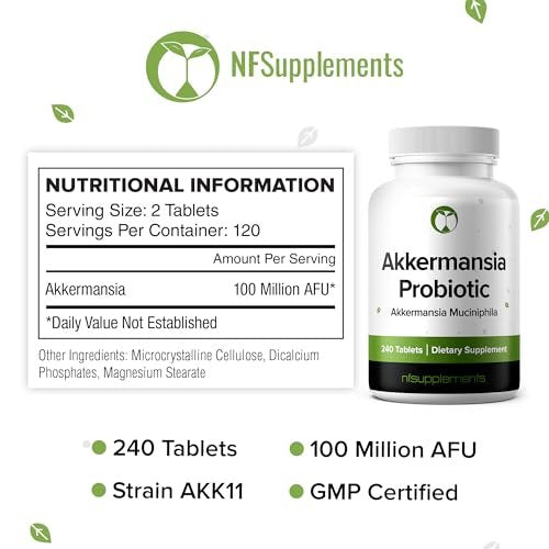 Akkermansia Muciniphila Probiotikum 240 Tabletten (4 Monate Vorrat) – 100 Millionen AFU des erforschten Stamms AKK11 – Unterstützt Verdauungsgesundheit & Darmschleimhaut – GMP-zertifiziert
