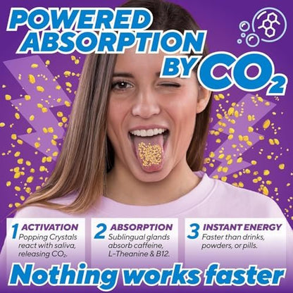 Energy Rocks Caffeine Candy – Popping Energy Candy Crystals, 100 mg Koffein, L-Theanin & B12, schnelle Energie ohne Getränk – Kaffee-Alternative 6er-Pack (Cherry Berry & Ananas Mango)