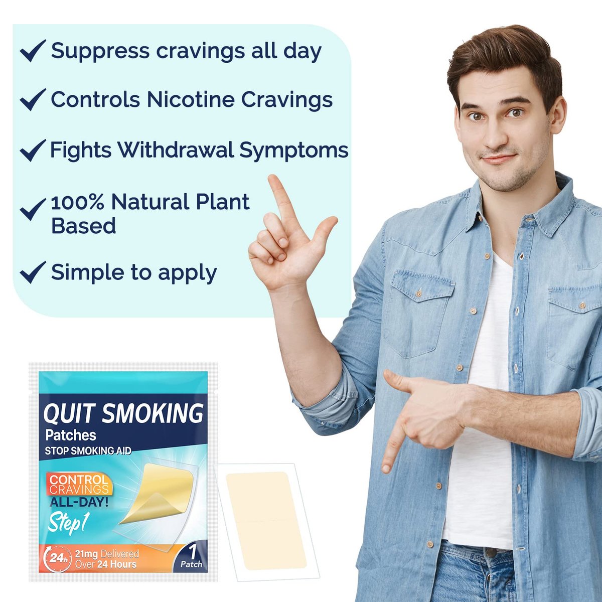 Vortexonix Raucherstopp-Pflaster, Stufe 1, 21 mg, 30 Stück – Nikotinpflaster zur Raucherentwöhnung, 2-Wochen-Packung