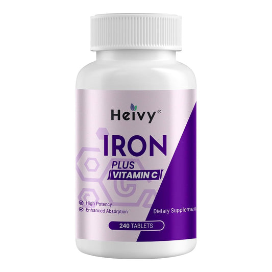 Heivy Eisenpräparat mit Ferrosulfat 325 mg und Vitamin C, 240 vegane Tabletten (8 Monate Vorrat) – 65 mg elementares Eisen, nicht gentechnisch verändert, vegan, hoch absorbierbar