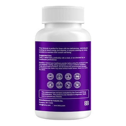 Heivy Eisenpräparat mit Ferrosulfat 325 mg und Vitamin C, 240 vegane Tabletten (8 Monate Vorrat) – 65 mg elementares Eisen, nicht gentechnisch verändert, vegan, hoch absorbierbar