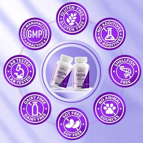 Heivy Eisenpräparat mit Ferrosulfat 325 mg und Vitamin C, 240 vegane Tabletten (8 Monate Vorrat) – 65 mg elementares Eisen, nicht gentechnisch verändert, vegan, hoch absorbierbar