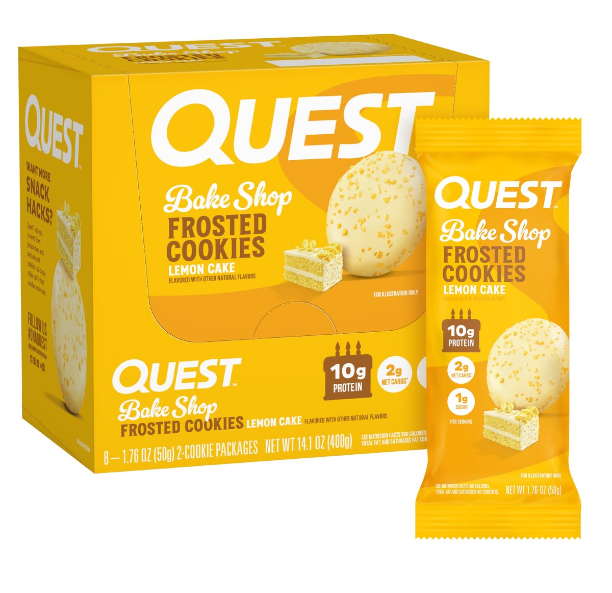Quest Nutrition Frosted Protein Cookies Twin Pack, Lemon Cake, 1g Zucker, 10g Protein, 2g Netto-Kohlenhydrate, Glutenfrei, 16 Kekse