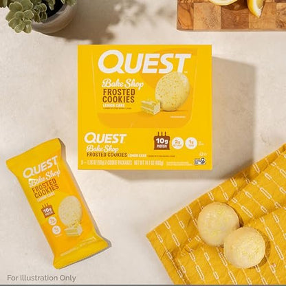 Quest Nutrition Frosted Protein Cookies Twin Pack, Lemon Cake, 1g Zucker, 10g Protein, 2g Netto-Kohlenhydrate, Glutenfrei, 16 Kekse