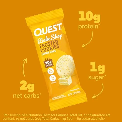 Quest Nutrition Frosted Protein Cookies Twin Pack, Lemon Cake, 1g Zucker, 10g Protein, 2g Netto-Kohlenhydrate, Glutenfrei, 16 Kekse
