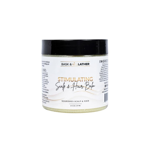 Bask & Lather Stimulierender Kopfhaut- und Haarbalsam für Haarwachstum – Mango & Sheabutter, nährendes Jojobaöl, Pfefferminz- & Rosmarinöl, Vitamin E – Kopfhautpflege, Haarpflege, Feuchtigkeit, Glanz & Stärke – 177 ml