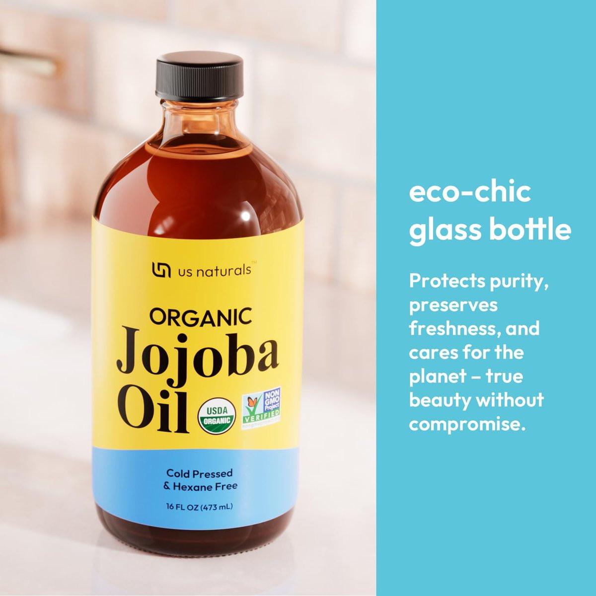 Us Naturals 16oz Bio-Jojobaöl in Glasflasche – USDA Bio & Non-GMO – 100% rein, kaltgepresst, unraffiniert, hexanfrei – Premium Hautpflegeöl