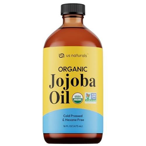 Us Naturals 16oz Bio-Jojobaöl in Glasflasche – USDA Bio & Non-GMO – 100% rein, kaltgepresst, unraffiniert, hexanfrei – Premium Hautpflegeöl