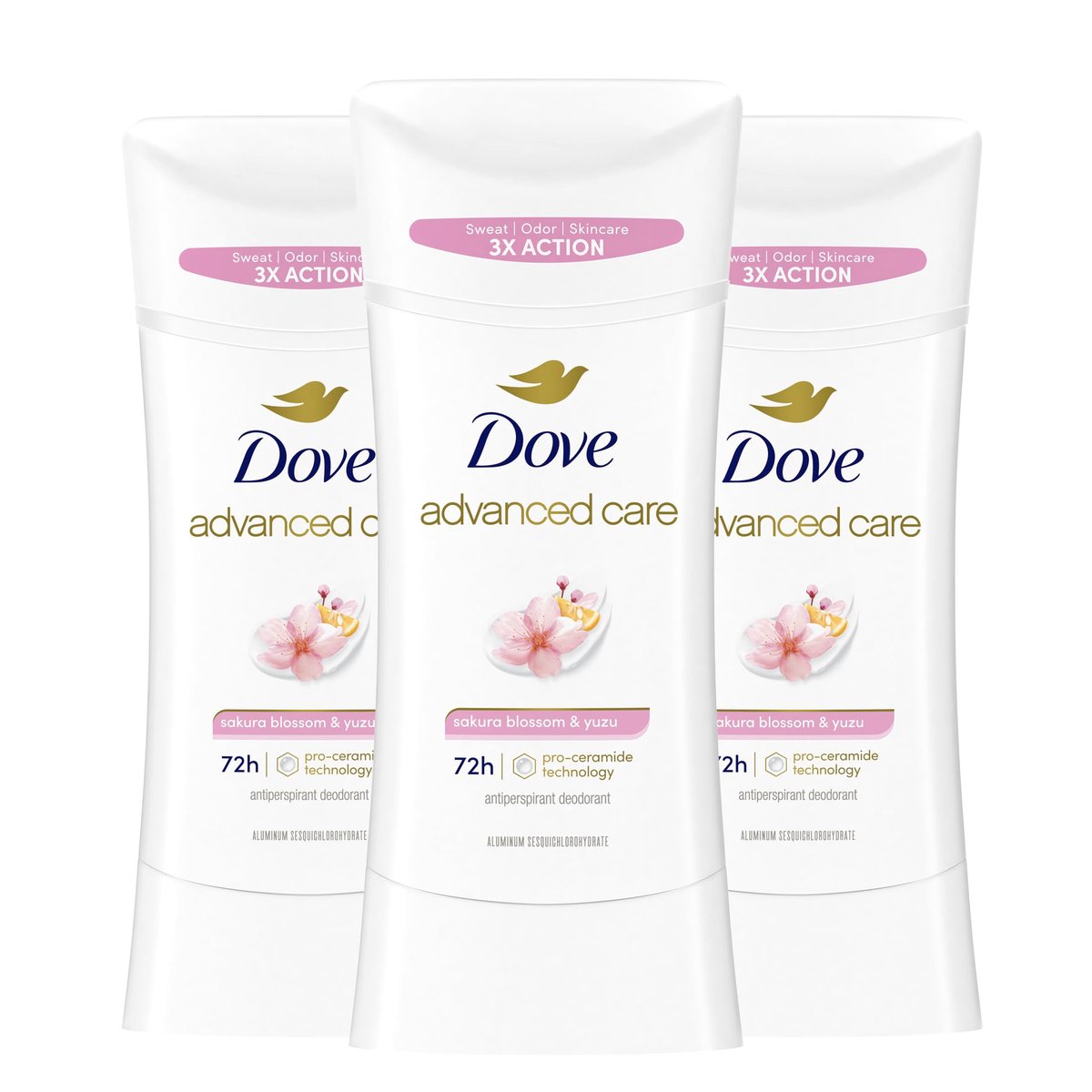 Dove Advanced Care Antiperspirant Deodorant für Frauen Sakura Blüte & Yuzu 3er-Pack 72h Schweiß- und Geruchsschutz 2,6 oz