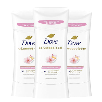 Dove Advanced Care Antiperspirant Deodorant für Frauen Sakura Blüte & Yuzu 3er-Pack 72h Schweiß- und Geruchsschutz 2,6 oz