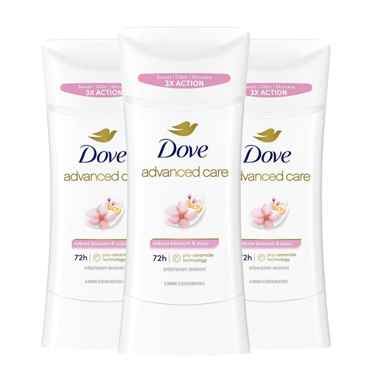 Dove Advanced Care Antiperspirant Deodorant für Frauen Sakura Blüte & Yuzu 3er-Pack 72h Schweiß- und Geruchsschutz 2,6 oz