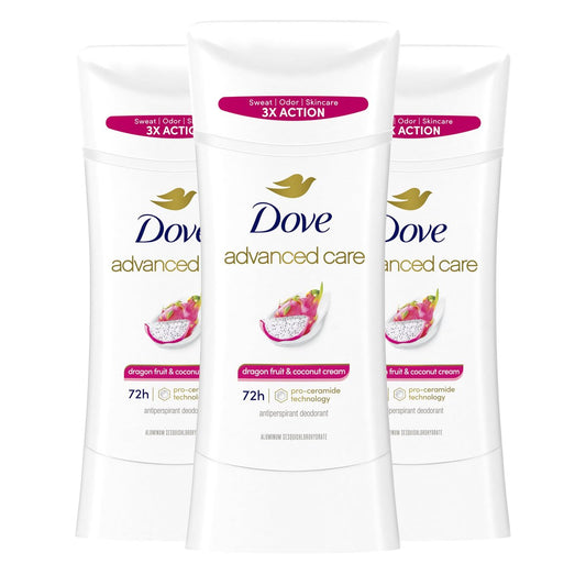 Dove Advanced Care Antiperspirant Deodorant für Frauen Drachenfrucht & Kokoscreme 3er-Pack 72h Schweiß- und Geruchsschutz 2,6 oz