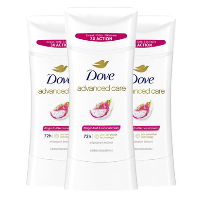 Dove Advanced Care Antiperspirant Deodorant für Frauen Drachenfrucht & Kokoscreme 3er-Pack 72h Schweiß- und Geruchsschutz 2,6 oz