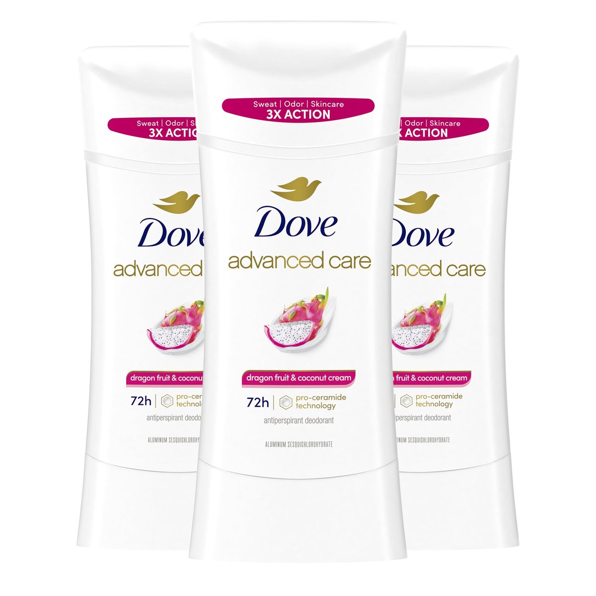 Dove Advanced Care Antiperspirant Deodorant für Frauen Drachenfrucht & Kokoscreme 3er-Pack 72h Schweiß- und Geruchsschutz 2,6 oz
