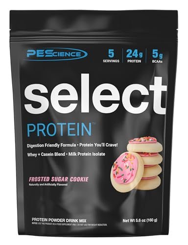 PEScience Select Protein Pulver – Molke- und Kasein-Mischung, fettarmes Proteinpulver für Frauen und Männer, kalorienarm, kohlenhydratarm, keto-freundlich, glutenfrei, Frosted Sugar Cookie – 5 Portionen