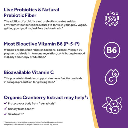 Doctor's Recipes Probiotika für Frauen, 100 Milliarden KBE, 18 probiotische Stämme, Präbiotika, Cranberry, P-5-P & Vitamin C, Vaginale, Verdauungs- & Immununterstützung, Haltbar, 30 vegane Kapseln
