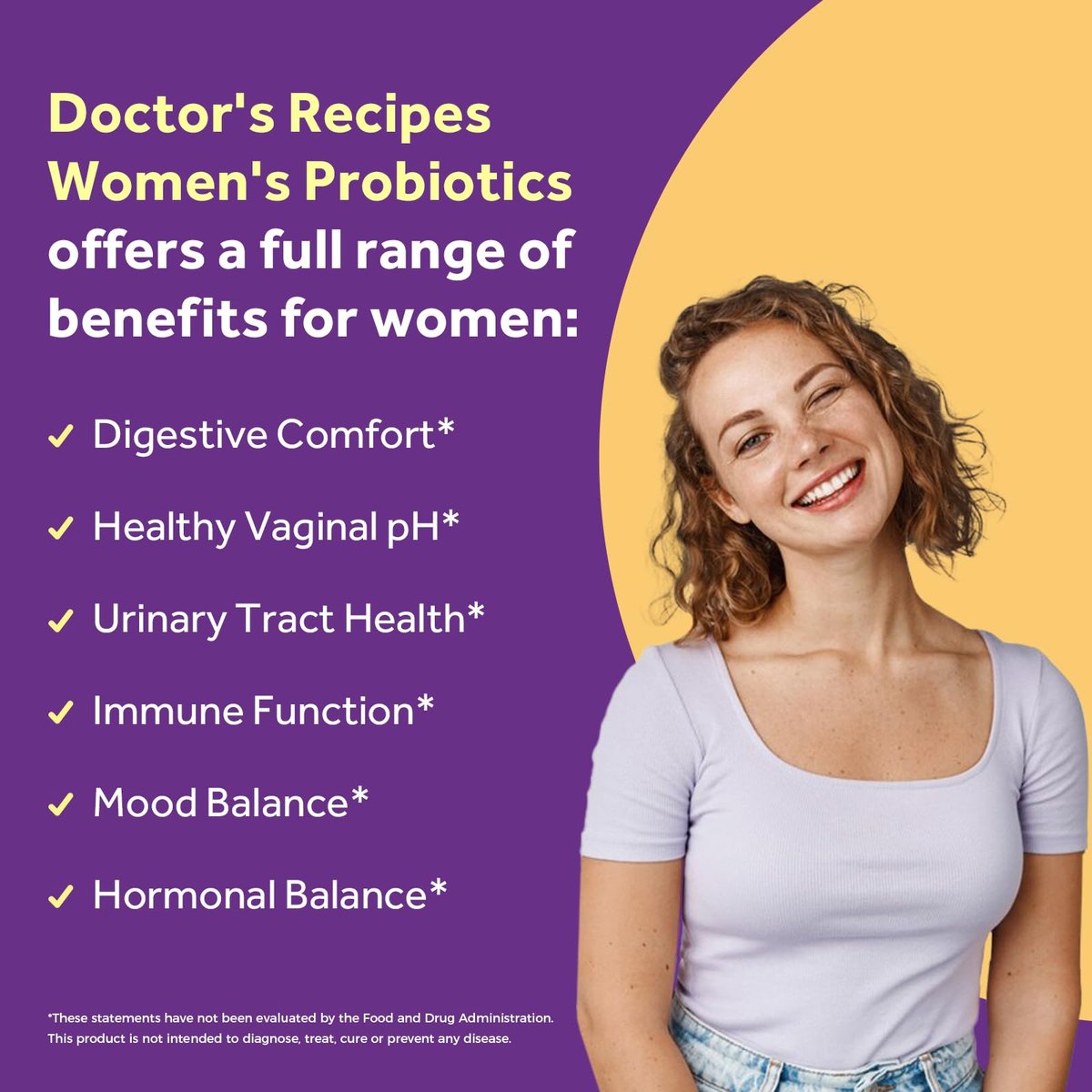 Doctor's Recipes Probiotika für Frauen, 100 Milliarden KBE, 18 probiotische Stämme, Präbiotika, Cranberry, P-5-P & Vitamin C, Vaginale, Verdauungs- & Immununterstützung, Haltbar, 30 vegane Kapseln