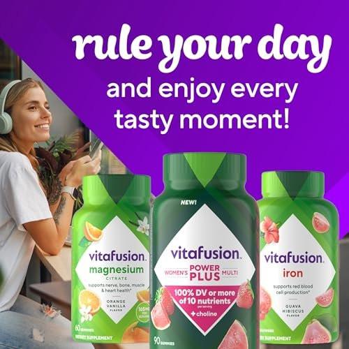 Vitafusion Power Plus Frauen Multivitamin Gummis – 90 Stück, Erdbeer- und Wassermelonengeschmack, unterstützt Nerven, Energiestoffwechsel, Knochen- und Immunsystem